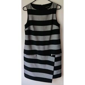 Banana Republic Women's Black Gray‎ Rugby Striped Asymmetric Shift Dress Size 6